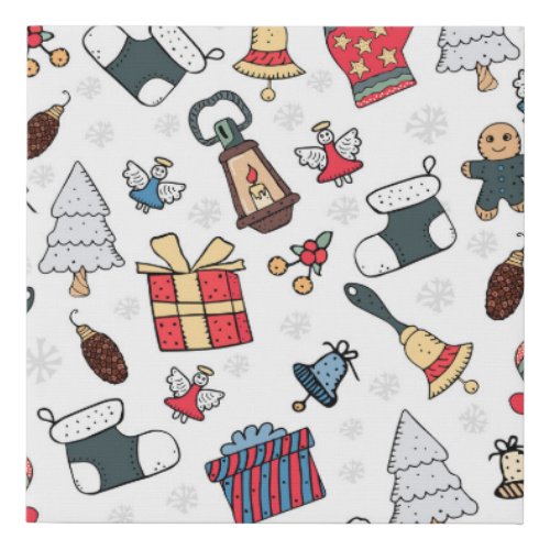 New Year Christmas Holiday Pattern Faux Canvas Print