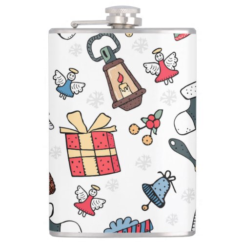 New Year Christmas Holiday Pattern Flask