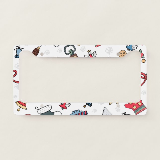 New Year: Christmas Holiday Pattern. License Plate Frame (Front)