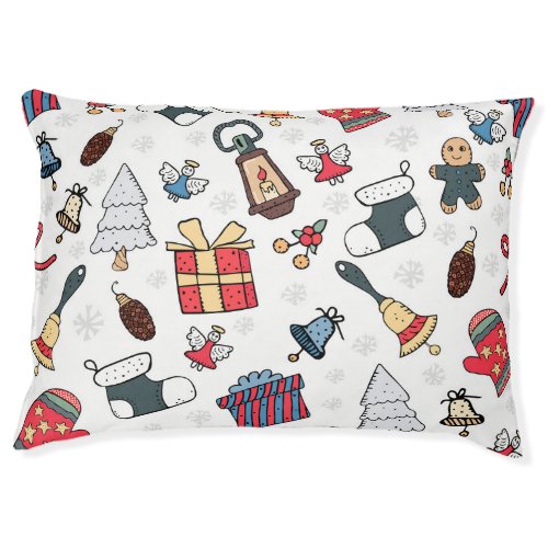 New Year Christmas Holiday Pattern Pet Bed