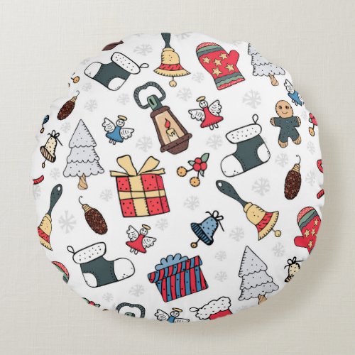 New Year Christmas Holiday Pattern Round Pillow
