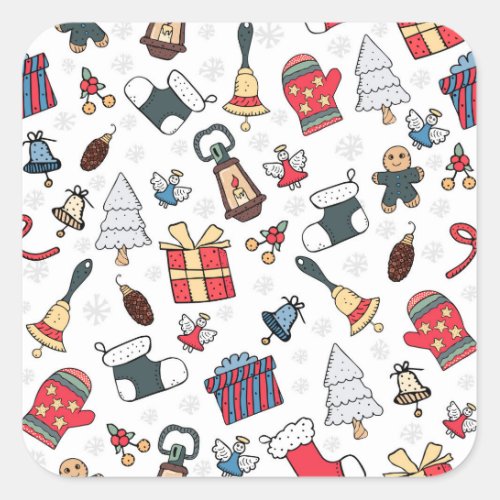 New Year Christmas Holiday Pattern Square Sticker