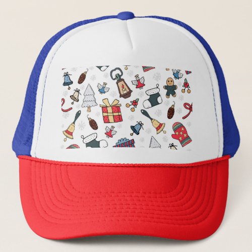 New Year Christmas Holiday Pattern Trucker Hat