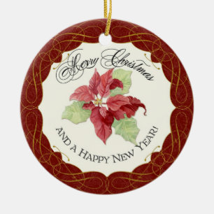New Year Christmas Together Poinsettia Personalize Ceramic Ornament