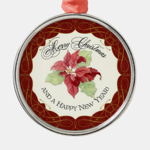 New Year Christmas Together Poinsettia Personalize Metal Ornament