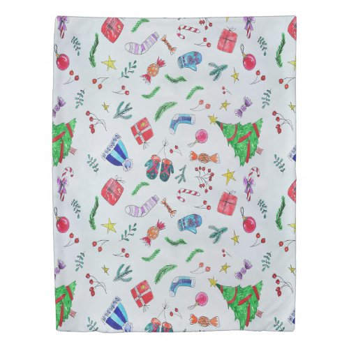 New Year Christmas Winter Watercolor             Duvet Cover