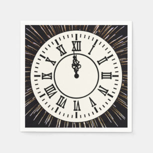 New Year Clock on Fireworks Napkins