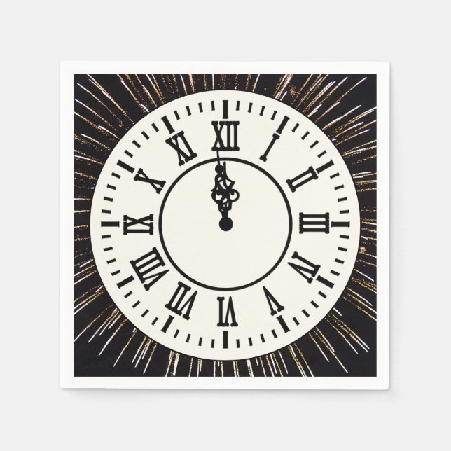 New Year Clock on Fireworks Napkins (Front)