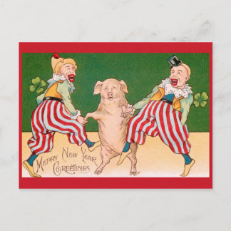 NEW YEAR clowns, pigs & good luck symbols Postcard