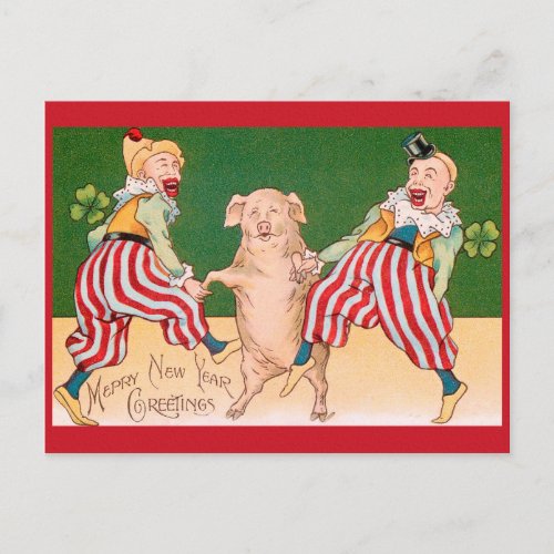 NEW YEAR clowns pigs  good luck symbols Postcard