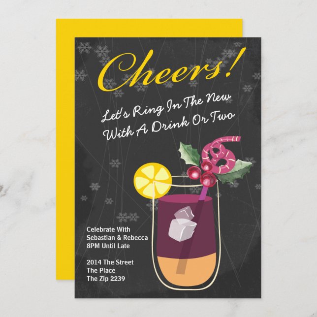 New Year Cocktail Drinks Party Personalized Invitation (Front/Back)