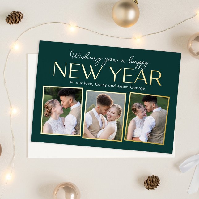 New Year Collage FOIL Editable Color Holiday Card (Creator Uploaded)