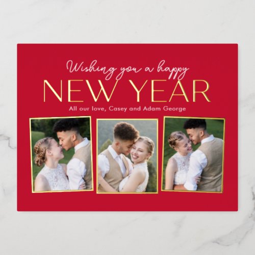 New Year Collage FOIL Editable Color Postcard