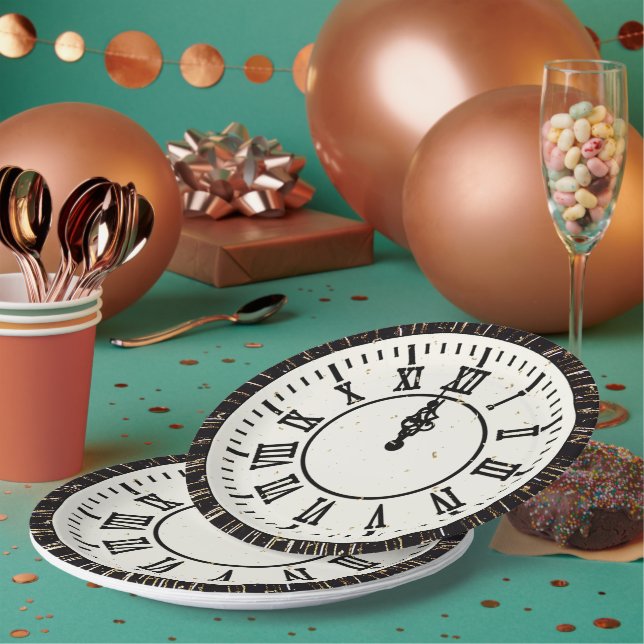 New Year Confetti On Clock and Fireworks Paper Plates (Multi)