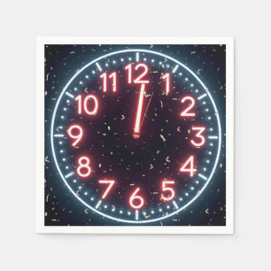 New Year Confetti On Midnight Neon Clock Napkins