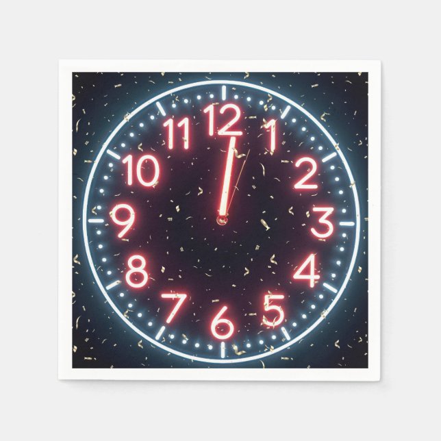 New Year Confetti On Midnight Neon Clock Napkins (Front)