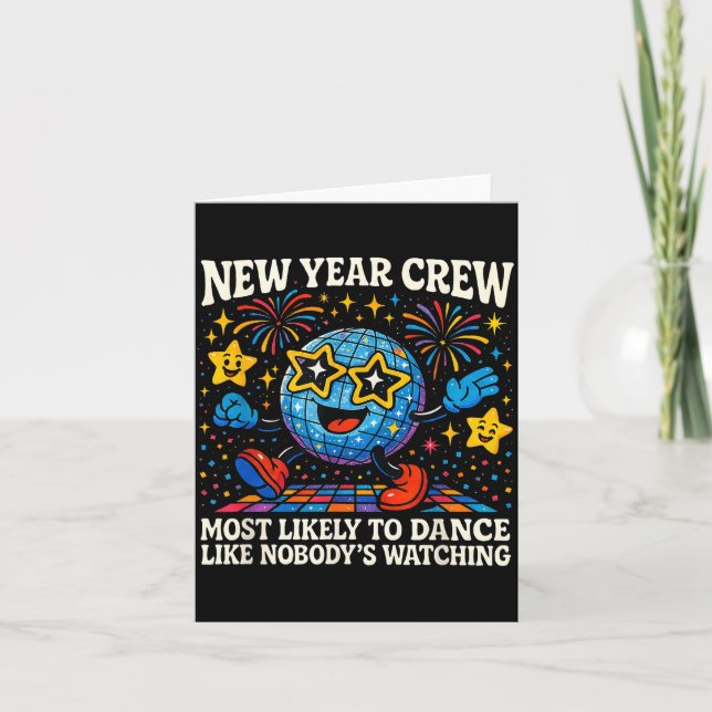 New Year Crew Most Likely To Dance Retro Party  Card (Front)