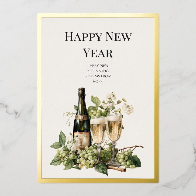 New Year Custom Greeting Card in Gold Foil (Front)