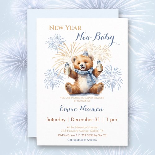 New Year Cute Bear Boy Baby Shower Invitation
