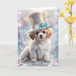 New Year Cute Puppy Sweet Face with Top Hat  Card