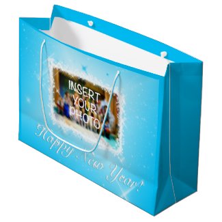 New Year Design! Stars in the Blue Sky. Add photo. Large Gift Bag