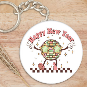 New Year Disco Ball Happy New Year Retro Keychain