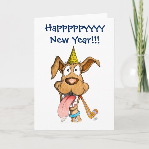 New Year Dog Boom Boom Holiday Card