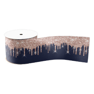 New Year Drips Royal Rose Gold Blue Navy Spark Grosgrain Ribbon