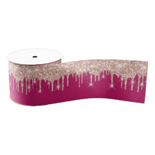 New Year Drips Royal Rose Gold Fuchsia Pink Spark Grosgrain Ribbon