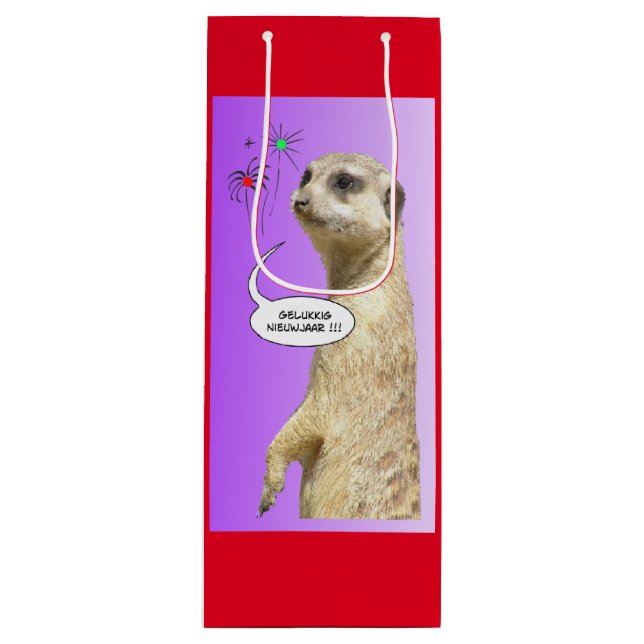 New Year Dutch Meerkat RED Wine Bag (Front)