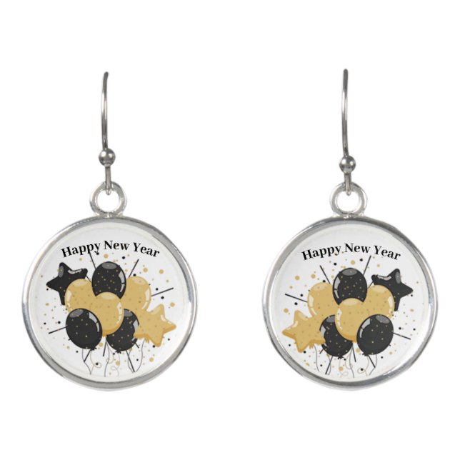 New Year Earrings with Balloons & Sparkles (Front)