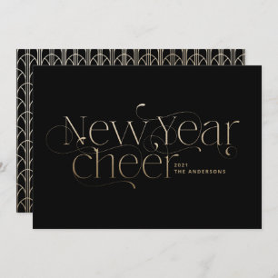 New year elegant Art Deco typography black gold Holiday Card