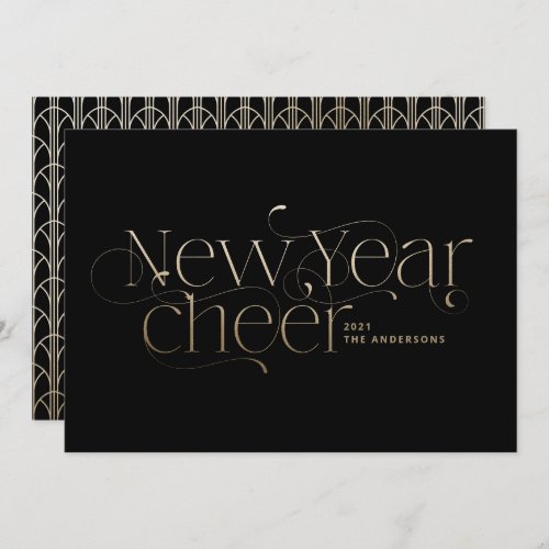 New year elegant Art Deco typography black gold Holiday Card