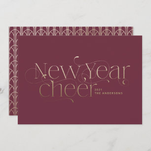 New year elegant Art Deco typography burgundy gold Holiday Card