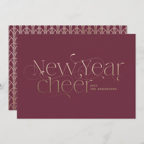 New year elegant Art Deco typography burgundy gold Holiday Card