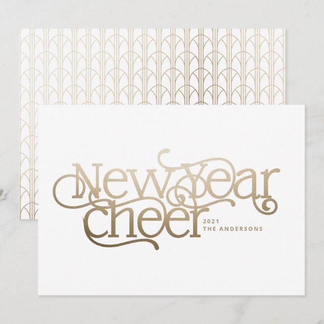 New year elegant Art Deco typography gold chic Holiday Card (Front/Back)