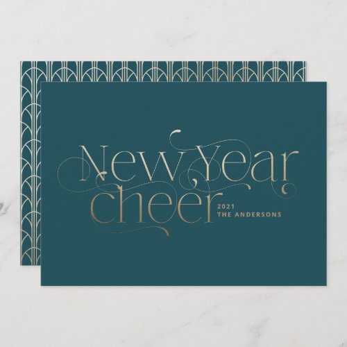 New year elegant Art Deco typography teal gold Holiday Card