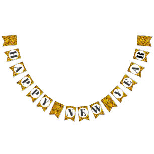 New Year elegant gold chevron celebration Bunting Flags