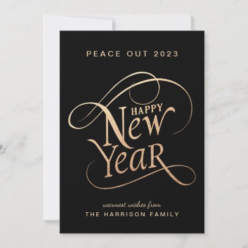 New Year Elegant Peace Out 2022 Black Gold Holiday Card