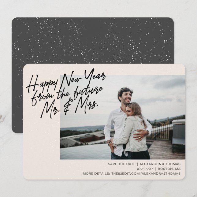 New Year Engagement Save The Date Creme Holiday Card (Front/Back)