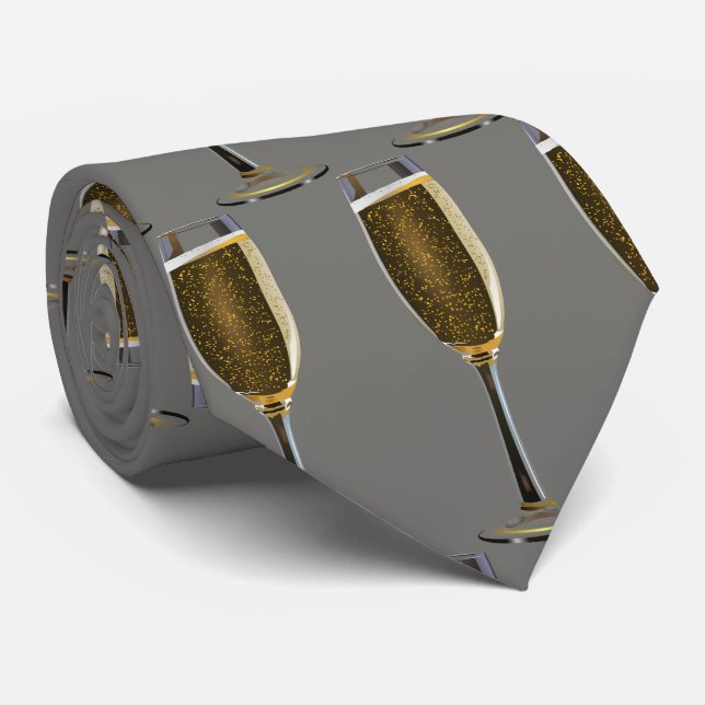 New Year Eve Celebrate Champagne Party Grey Neck Tie (Rolled)
