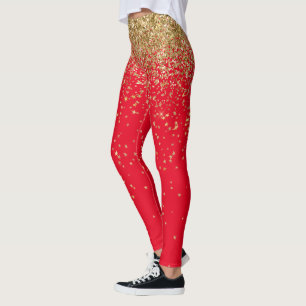 New Year Eve Celebration Gold Glitter Stars Leggings