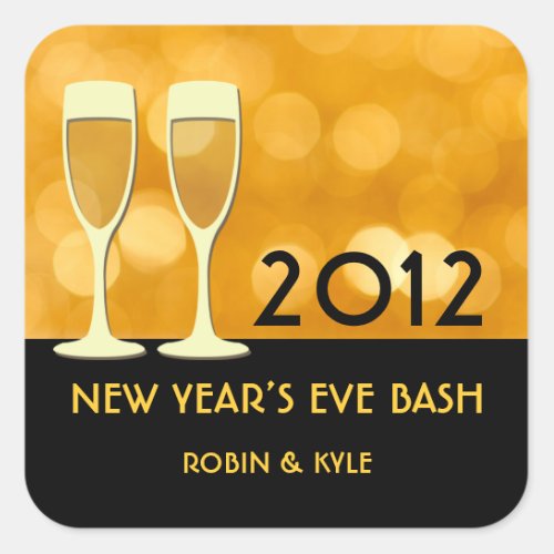 New year eve champagne cocktail glitter glam party square sticker