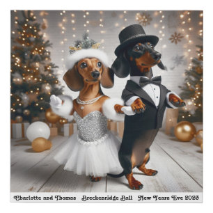 New Year Eve Dachshund Couple Faux Canvas Print