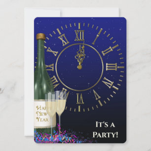 New Year' Eve Party Clock and Champagne Invitation