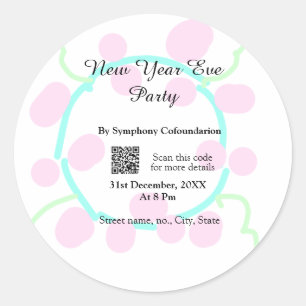 New year eve party scan QR RSVP name pink blue  Classic Round Sticker