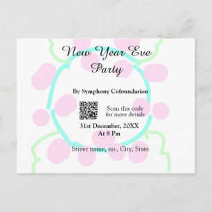 New year eve party scan QR RSVP name pink blue Holiday Postcard