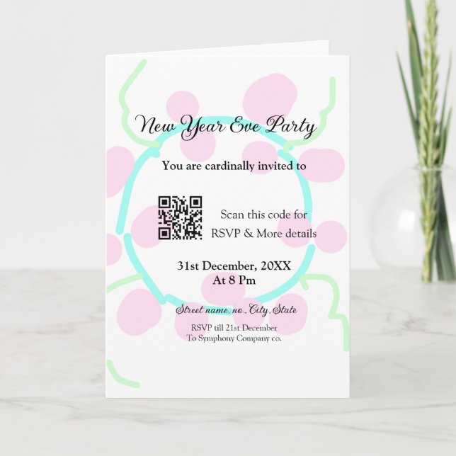 New year eve party scan QR RSVP name pink blue  Invitation (Front)