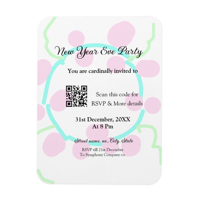 New year eve party scan QR RSVP name pink blue  Magnet (Vertical)