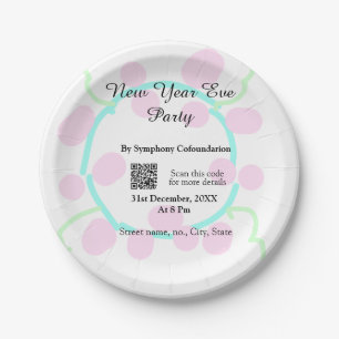 New year eve party scan QR RSVP name pink blue Paper Plates